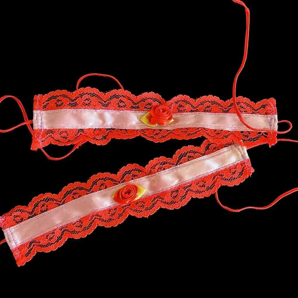 Red Lace Ribbon Choker Necklace Handmade Anna Konya Vintage Ren Faire Lolita 90s